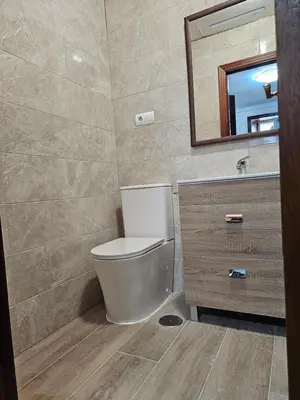a bathroom with a toilet and a mirror at Apartamento Algalia Catedral in Santiago de Compostela