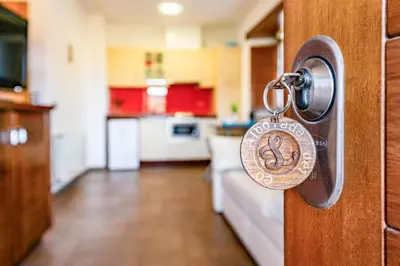 a lock on a door in a kitchen at Alborada del Eo in Vegadeo