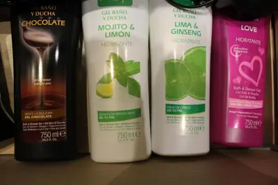 a group of four bottles of cleaning products on a shelf at Rosalía de Castro, 41 - Centro - VUT-CO-01904 in Santiago de Compostela