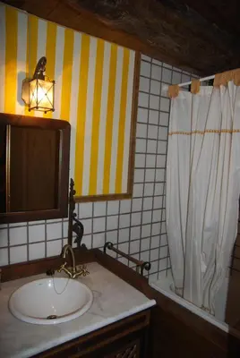 a bathroom with a sink and a mirror and a shower at Pereje Garden in Pereje