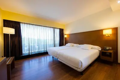 a large white bed in a hotel room at Hotel Thalasso Cantabrico Las Sirenas 4 Superior in Viveiro