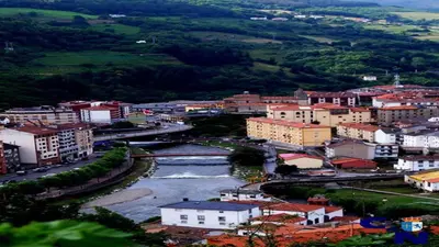 an aerial view of a city with a river at Apartamentos Casa Rosendo in Cangas del Narcea