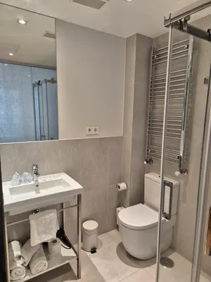 a bathroom with a sink and a toilet at Deniké Grupo Atalaia in Santiago de Compostela
