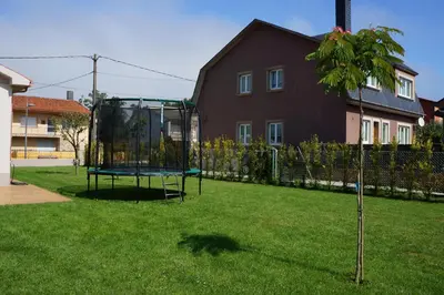 a batting cage in a yard with a tree at Casa Asientos Boimorto in Boimorto