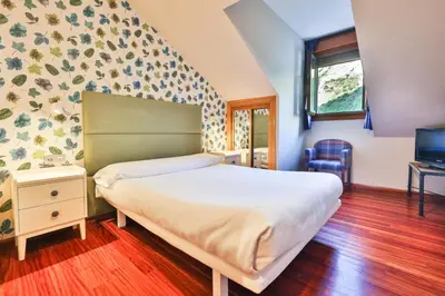 a bedroom with a bed and a television in it at Hotel Casa Miño in Pola de Somiedo