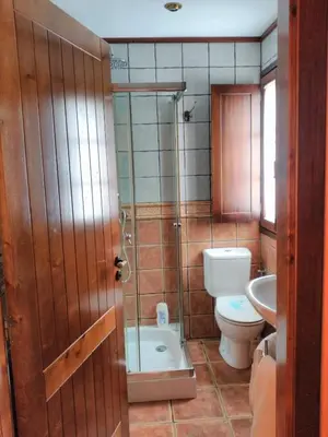 a bathroom with a shower and a toilet and a sink at Luna de Vilar in Vilarpescozo