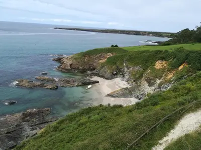 an aerial view of a beach and the ocean at Apartamentos lagunas in Castropol