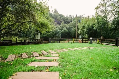 a stone walkway in a field with a fence at Casa Calma Rural in Taramundi