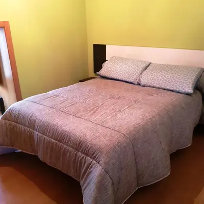 a bedroom with a large bed with a purple blanket at Moreiriña- Bentraces in Bentraces
