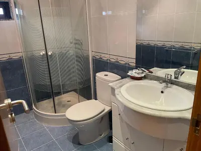 a bathroom with a shower and a toilet and a sink at Camiño Portugues in Padrón