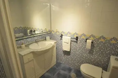 a bathroom with a sink and a toilet at Descanso do Sar in Santiago de Compostela
