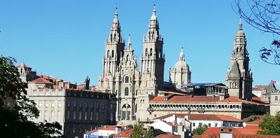 a view of a large building with two towers at Luxury apartment-free parking in Santiago de Compostela