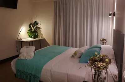 a bedroom with a white bed and a plant at Hotel Malecon in O Barco de Valdeorras