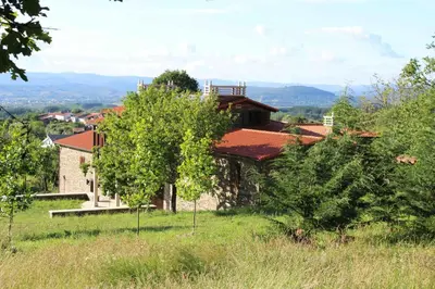 a house in the middle of a field with trees at Casa Pro Pantea in Monforte de Lemos
