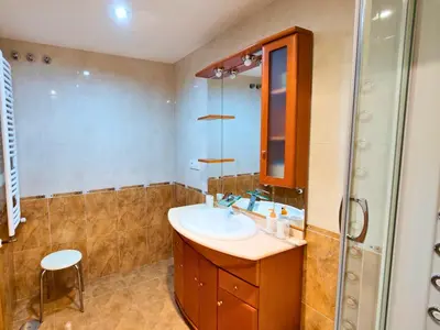 a bathroom with a sink and a shower at Casa-Nova 2 in Sarria