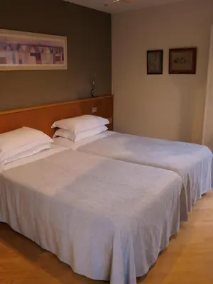 two beds sitting next to each other in a room at Hotel Zarampallo in Ourense