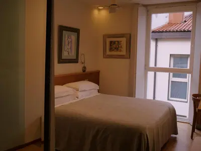 a bedroom with a bed and a window at Hotel Zarampallo in Ourense