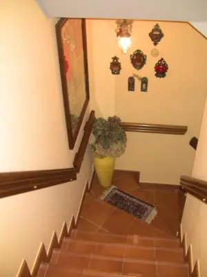 a staircase with a vase with a plant on it at Casa Xan da Pena in Villarmayor