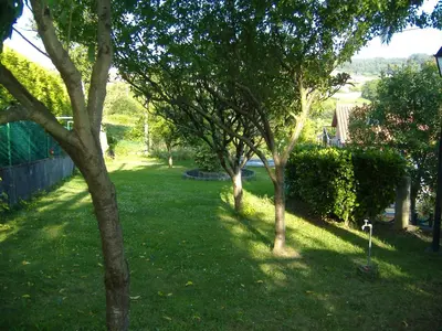 a group of trees in a yard with green grass at CHALT EN MIÑO CON VISTAS AL MAR in A Coruña