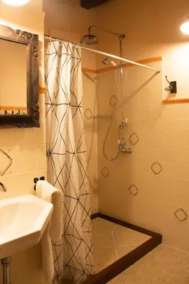 a bathroom with a shower and a sink at Casa Rural Norita - Adults only in Lourenzá