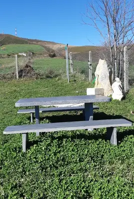 a picnic bench sitting in a field of grass at Albergue la escuela in La Laguna