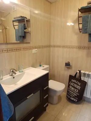 a bathroom with a sink and a toilet and a mirror at Sandino 32 in Santiago de Compostela