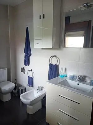 a bathroom with a white sink and a toilet at Sandino 32 in Santiago de Compostela