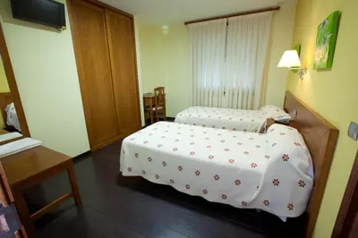 a hotel room with two beds and a television at Hotel TERRANOVA in Oza dos Ríos