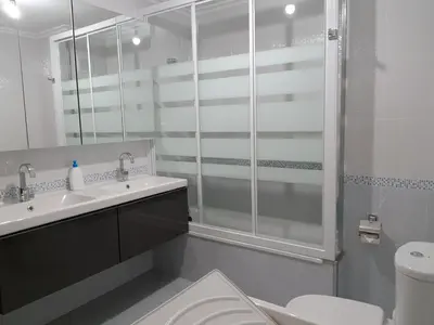 a bathroom with a shower and a sink and a toilet at Estrella Do Camiño in Caldas de Reis