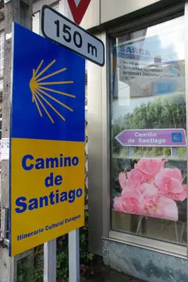 a sign in front of a store with pink roses at Hotel Sarga in Cabañas