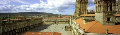 a view of a city with a clock tower at NC APARTMENT in Santiago de Compostela