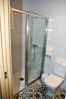 a bathroom with a shower and a toilet at PENSION SERRANO in Sarria