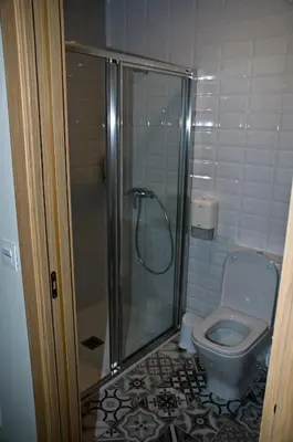 a bathroom with a shower and a toilet at PENSION SERRANO in Sarria