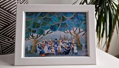 a painting of a painting of a group of people at Soleado a un Paseo de la Catedral in Santiago de Compostela