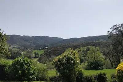 a view of a valley with trees and mountains at Casa do Gaiteiro - Casa de Aldea en O Pereiro in Pereiro