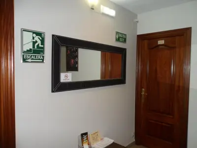 a mirror on a wall next to a door at Hostal Coruña in Astorga