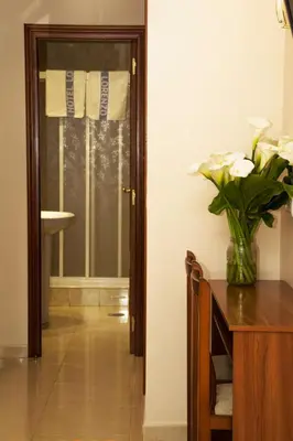 a room with a vase of flowers on a table at HOTEL LORENZO in Carballino