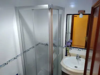 a bathroom with a shower and a sink at Apartamento La Real in Caldas de Reis