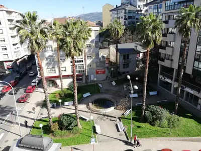an aerial view of a city with palm trees at Alojamiento Buenos Aires in Ourense