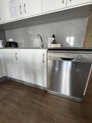 a kitchen with a sink and a dishwasher at PR Campanas de San Juan in Santiago de Compostela