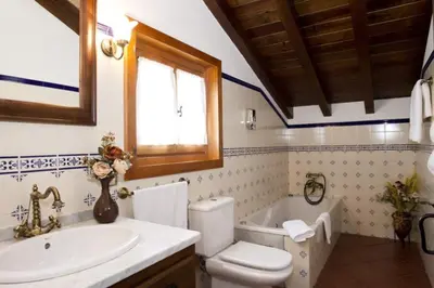 a bathroom with a toilet and a sink and a tub at Apartamentos Porcia in Tapia de Casariego