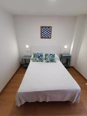 a bedroom with a large white bed with two tables at Duerming Family Viveiro 4 Rooms in Viveiro