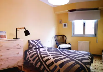 a bedroom with a bed and a dresser and a window at Amplio apartamento a 5 minutos del centro in Lugo