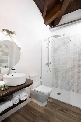 a bathroom with a toilet and a sink and a shower at Hotel Rural La Sobreisla in Puerto de Vega