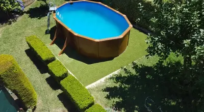 an overhead view of a swimming pool in a garden at Spacious House with Pool in Carballedo in Carballedo