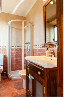 a bathroom with a shower and a sink and a toilet at Spacious House with Pool in Carballedo in Carballedo