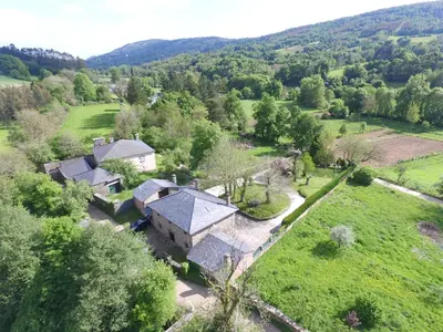 an aerial view of a house in a field at Casa Bouza in Becerreá
