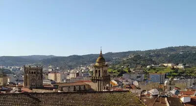 a view of a city with a clock tower at Casa FR VUT-OR-0345 in Ourense