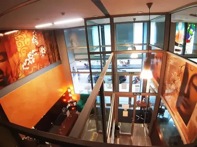 an overhead view of a staircase in a building at Hostal Nirvana in Ponferrada
