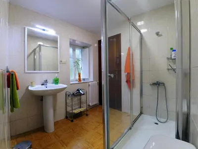 a bathroom with a shower and a sink at Holiday Home El Olivo by Interhome in Puentedeume